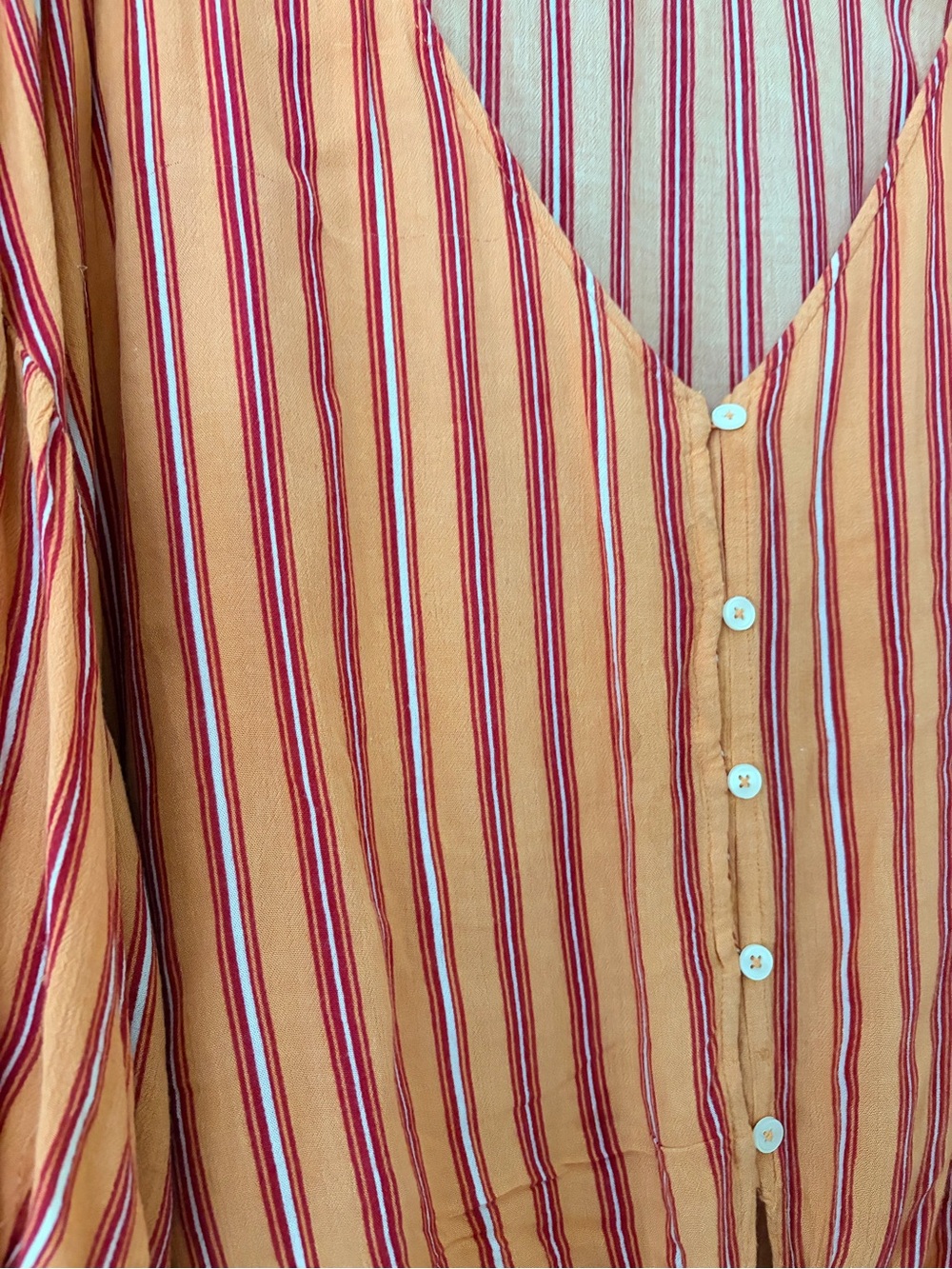 Charlotte Russe Orange and Red Pin Striped Tie-Front Button Blouse - Picture 4 of 4
